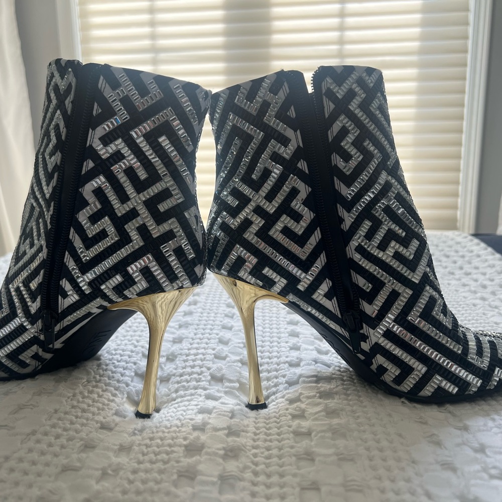 Chic Black And Silver Patterned Heeled Boots - image 3